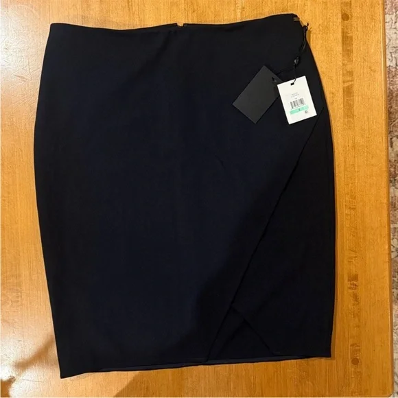NWT DKNY Black Asymmetrical Wrap Pencil Skirt Workwear Size 8 - Picture 2 of 5